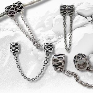 Pandora Sterling Silver Band Of Hearts Safety Chain Charm